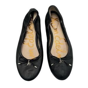 Sam Edelman Felicia Black Leather Slip On Round Toe Bow Simple Ballet Flats